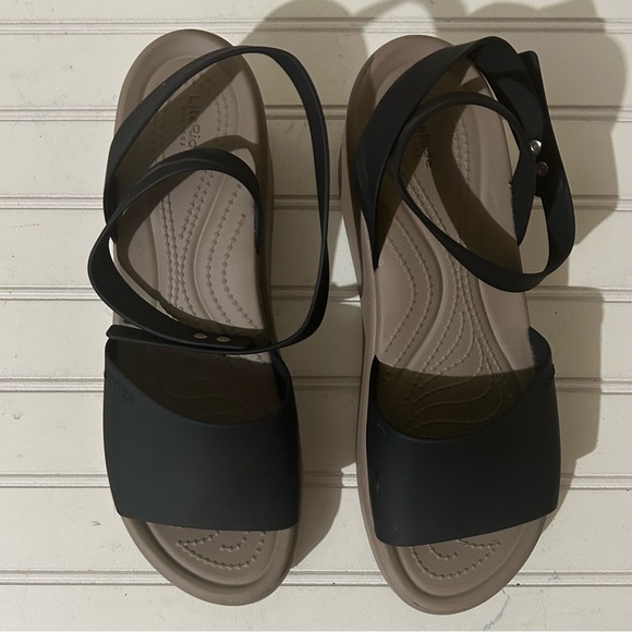 Crocs Women's Shoes 10 Brooklyn Ankle Strap Wedges Sandal Black Mushroom Casual - Picture 4 of 11